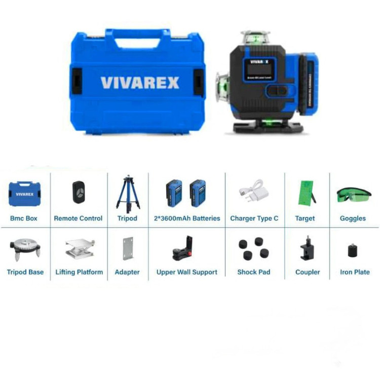 تراز لیزری ۳۶۰ درجه ۱۶ خط نور سبز ویوارکس مدل VR1604-L2